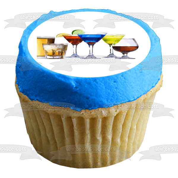 Alcohol Cerveza Martini y Brandy Bebidas Alcohólicas Edible Cake Topper Imagen ABPID04966 