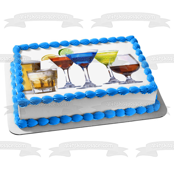 Alcohol Cerveza Martini y Brandy Bebidas Alcohólicas Edible Cake Topper Imagen ABPID04966 