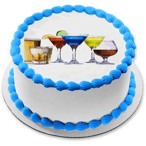 Alcohol Beer Martini and Brandy Alcoholic Drinks Edible Cake Topper Image ABPID04966