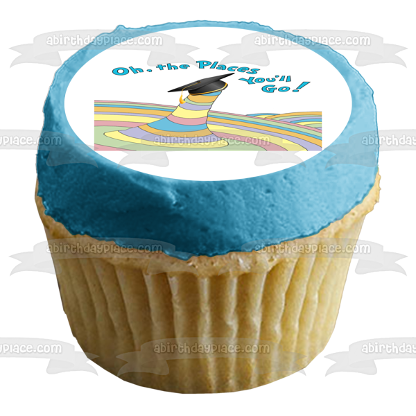 Dr. Seuss Oh the Places You'll Go with a Graduation Cap Edible Cake Topper Image ABPID04970
