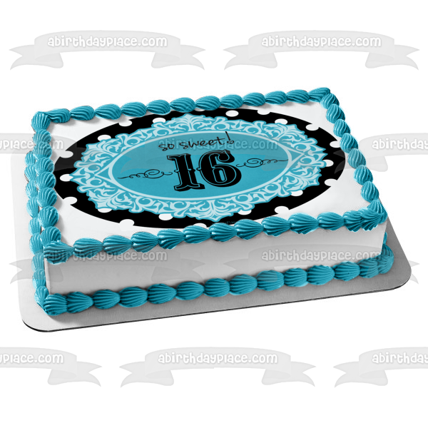 Happy Birthday Sweet 16 Blue Background Edible Cake Topper Image ABPID05001