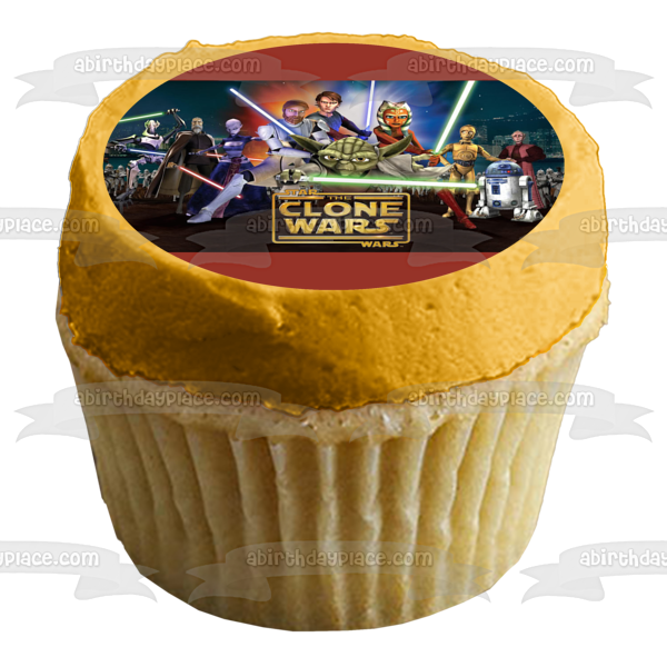 Star Wars: The Clone Wars Yoda Luke Skywalker R2-D2 and C-3PO Edible Cake Topper Image ABPID05003