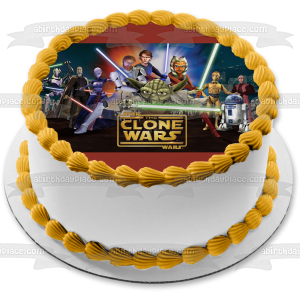 Star Wars: The Clone Wars Yoda Luke Skywalker R2-D2 and C-3PO Edible Cake Topper Image ABPID05003