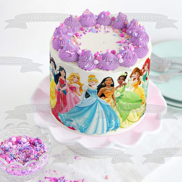 Princesses Ariel Belle Aurora Mulan and Jasmine Edible Cake Topper Image ABPID04888
