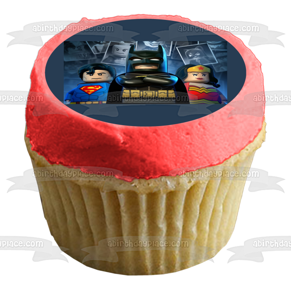 LEGO Batman Superman and Wonder Woman Edible Cake Topper Image ABPID04894