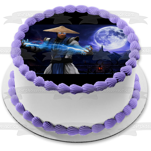 Mortal Kombat Raiden Lightning Moon In the Background Edible Cake Topper Image ABPID04897