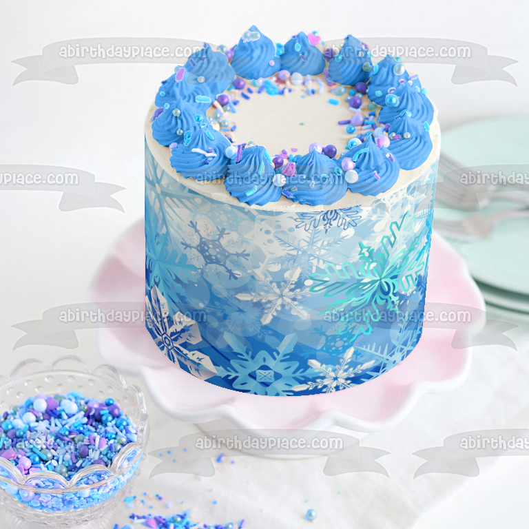 Snowflake Background Edible Cake Topper Image ABPID05103 – A Birthday Place