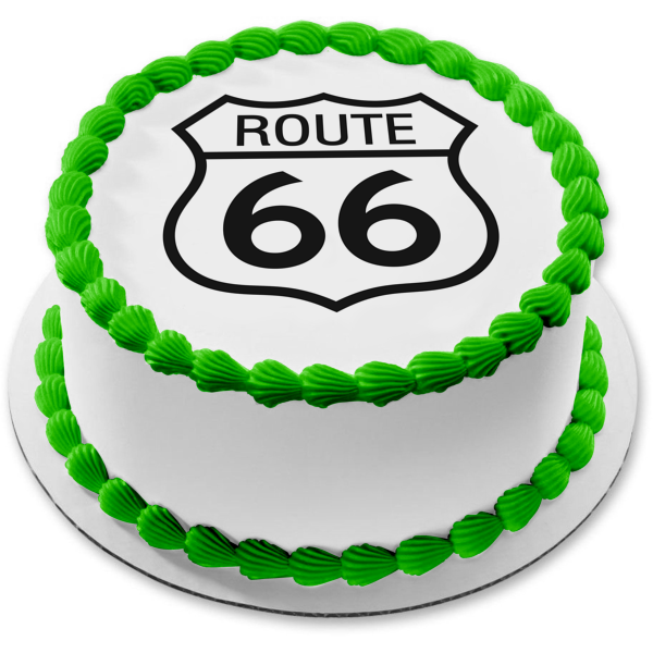Route 66 Logo Black and White Edible Cake Topper Image ABPID05115