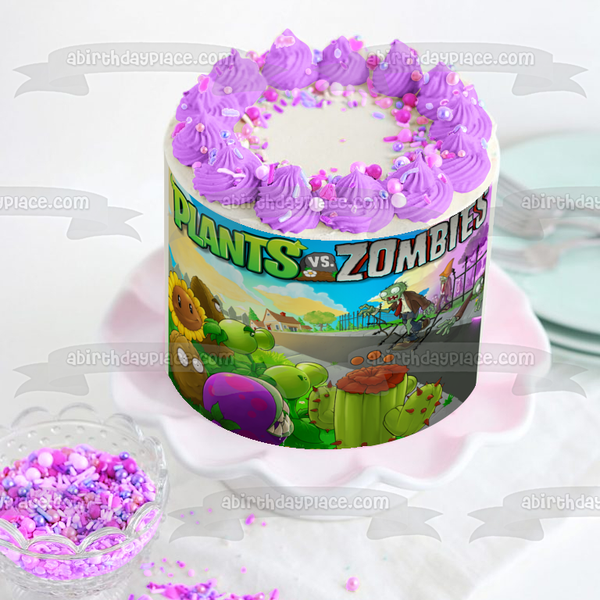 Planets Vs Zombies Sunflower Cactus Peashooter Wall-Nut and Chomper Edible Cake Topper Image ABPID05060
