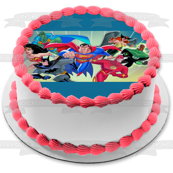 Superman Wonder Woman the Flash Batman and  Green Lantern Edible Cake Topper Image ABPID05166