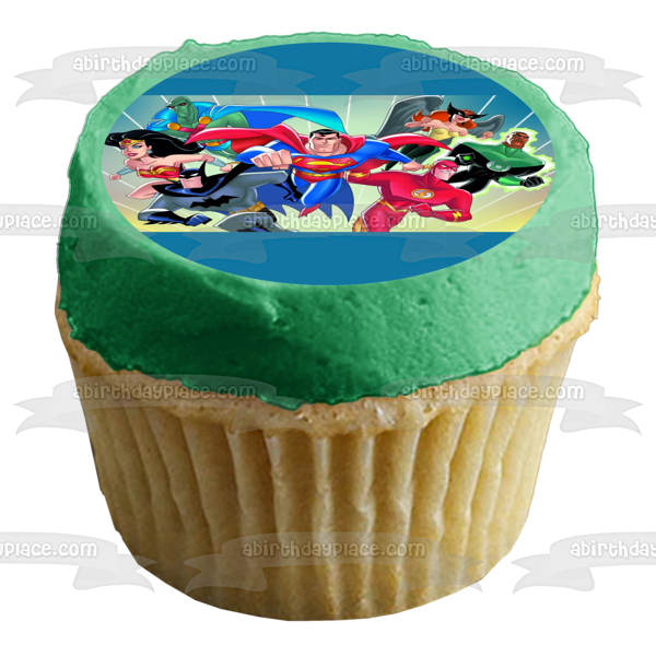 Superman Wonder Woman the Flash Batman and  Green Lantern Edible Cake Topper Image ABPID05166