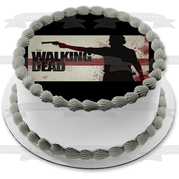 The Walking Dead Logo Rick Pointing a Gun Edible Cake Topper Image ABPID05247