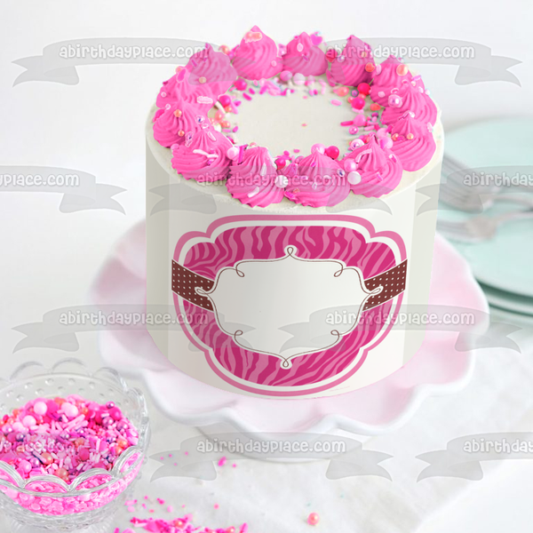Pink Zebra Stripes and Polka Dots Edible Cake Topper Image Frame ABPID05333