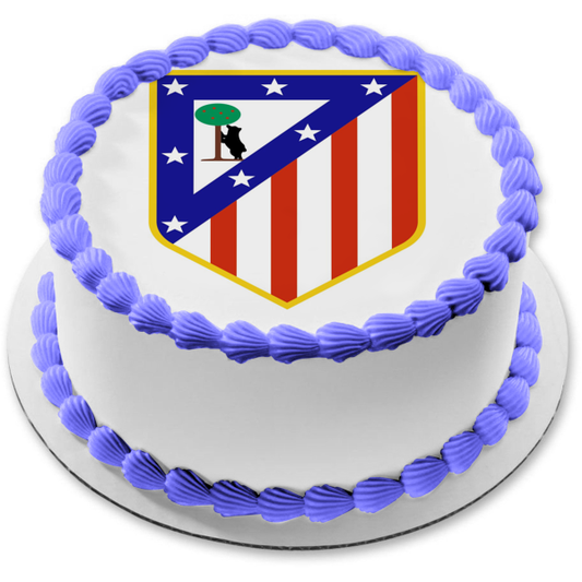 Logotipo del Atlético de Madrid, bandera, estrellas, árbol y un perro, decoración comestible para tarta, imagen ABPID05262 