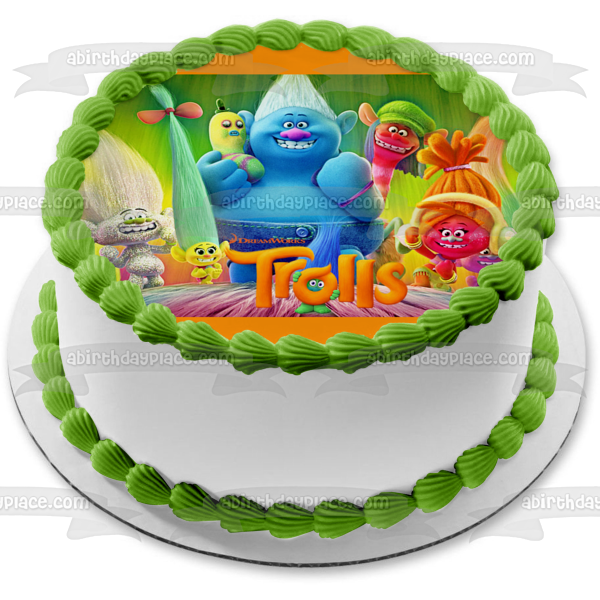 Trolls D.J. Suki Smidge Satin Cooper Guy Diamond and Biggie Edible Cake Topper Image ABPID05277