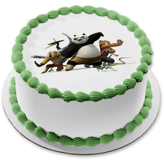 Kung Fu Panda Po Tigresa Víbora Mantis Mono y Grulla Decoración comestible para tarta Imagen ABPID05358 