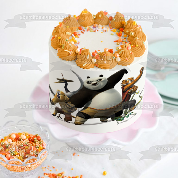 Kung Fu Panda Po Tigress Viper Mantis Monkey and Crane Edible Cake Topper Image ABPID05358