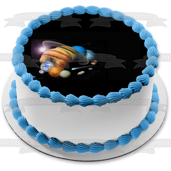 Solar System Planets Moon Earth Saturn Edible Cake Topper Image ABPID05377
