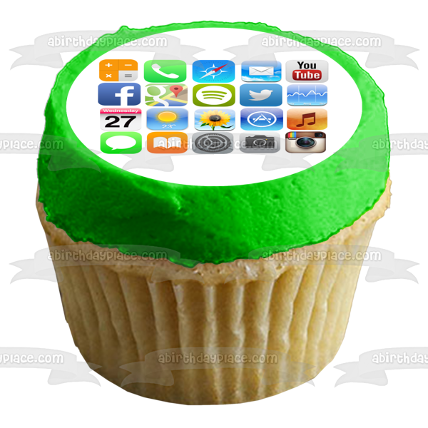 Iphone Screen Apps Youtube Twitter and Calendar Edible Cake Topper Image ABPID05379