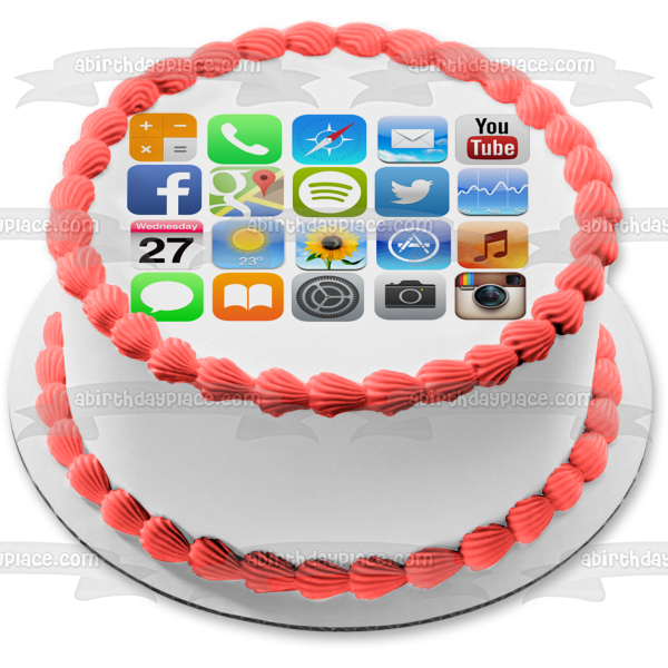 Iphone Screen Apps Youtube Twitter and Calendar Edible Cake Topper Image ABPID05379