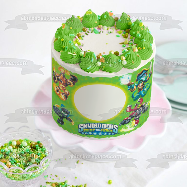 Skylanders Swap Force Wash Buckler and Magna Charge Green Background Edible Cake Topper Image Frame ABPID05505