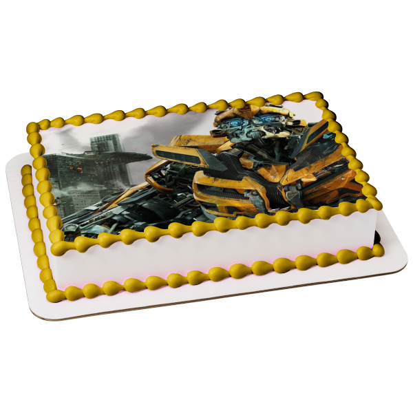 Transformers Bumblebee and a Burning Building Edible Cake Topper Image ABPID05513