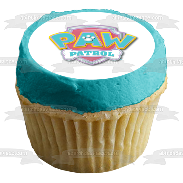 Paw Patrol Logo Pastel Blue and Pink Edible Cake Topper Image ABPID05403
