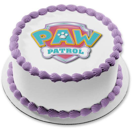 Paw Patrol Logo Pastel Blue and Pink Edible Cake Topper Image ABPID05403