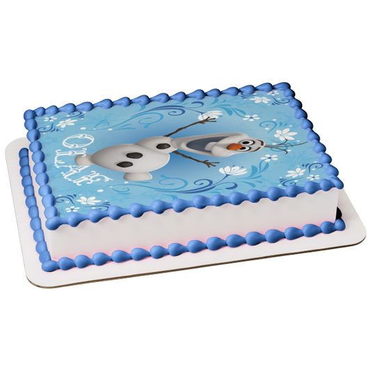 Frozen Olaf and Flowers Edible Cake Topper Image ABPID05533