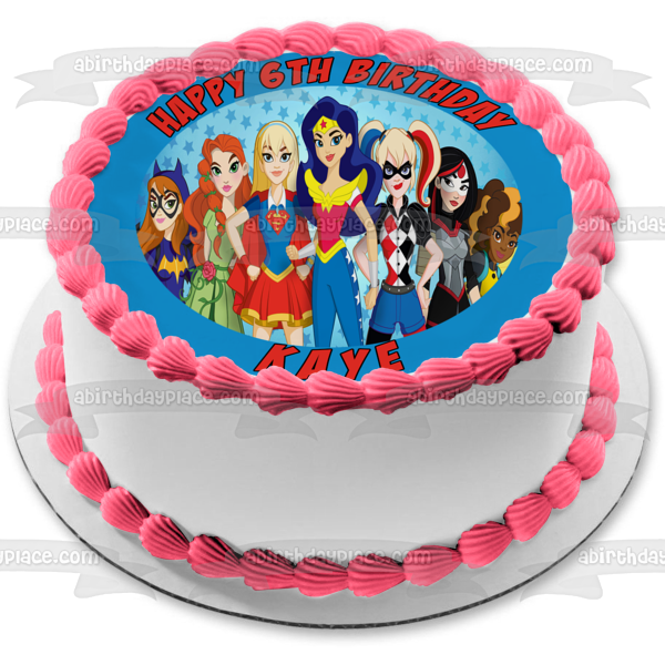 Superhero Girls Harley Quinn Wonder Woman Bat Woman Edible Cake Topper Image ABPID05411