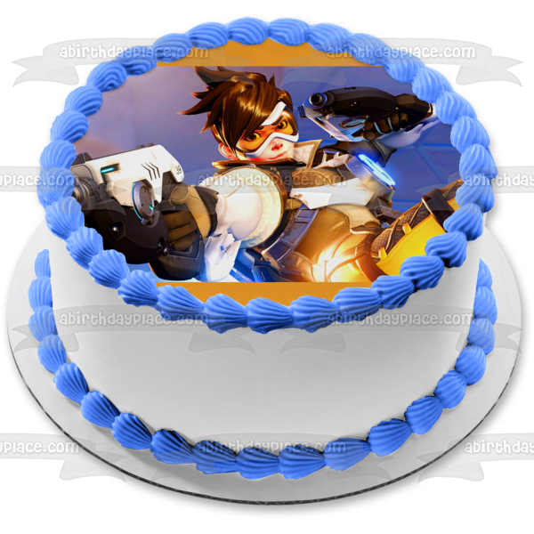 Overwatch Trace Lena Oxton and Guns Edible Cake Topper Image ABPID05547