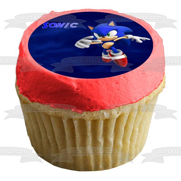 Sonic the Hedgehog with a Blue Background Edible Cake Topper Image ABPID05553