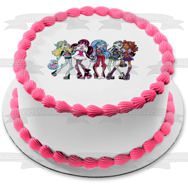 Monster High Clawdeen Wolf Lagoona Blue Cleo De Nile Draculaura and Frankie Steins Edible Cake Topper Image ABPID05427