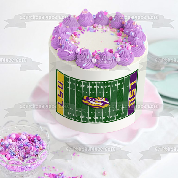 Louisiana State University Tigers Logo and Football Field Edible Cake Topper Image ABPID05564