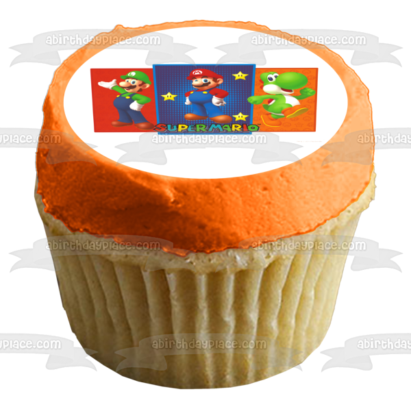 Super Mario Brothers Luigi Yoshi and Stars Edible Cake Topper Image ABPID05569
