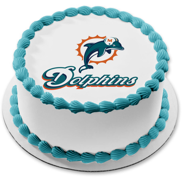 Miami Dolphins Logo and Helmet Edible Cake Topper Image ABPID05596