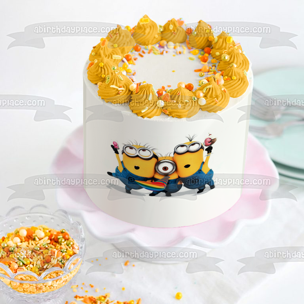 Despicable Me Minions Stuart Kevin and  Dave Edible Cake Topper Image ABPID05620