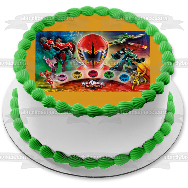 Power Rangers Mystic Force Logo Red Mystic Yellow Mystic Pink Mystic Blue Mystic White Mystic Solaris Knight and Wolf Warrior Edible Cake Topper Image ABPID05626