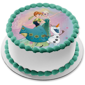 Frozen Anna Elsa Olaf Snowflakes and  Flowers Edible Cake Topper Image ABPID05494