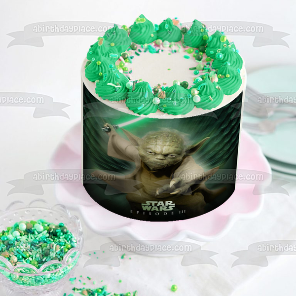 Star Wars Episode 3 Yoda and His Lightsaber Edible Cake Topper Image ABPID05710