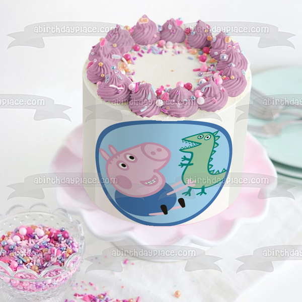 Peppa Pig Green Dinosaur and George Edible Cake Topper Image ABPID05662