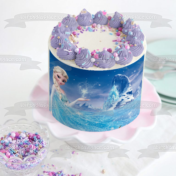Frozen Elsa and an Ice Castle Edible Cake Topper Image ABPID05736