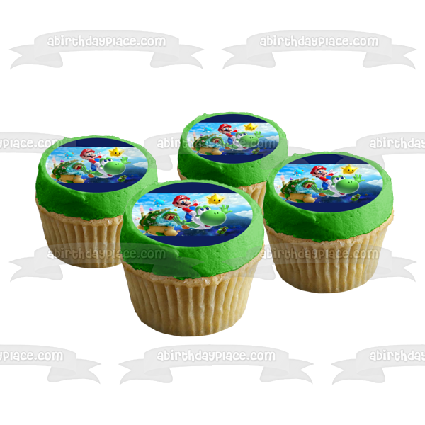 Super Mario Brothers Yoshi and Star Edible Cake Topper Image ABPID05758