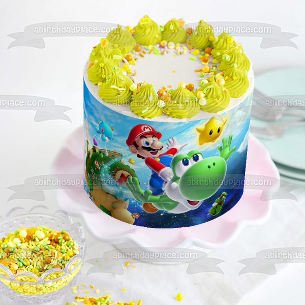 Super Mario Brothers Yoshi and Star Edible Cake Topper Image ABPID05758