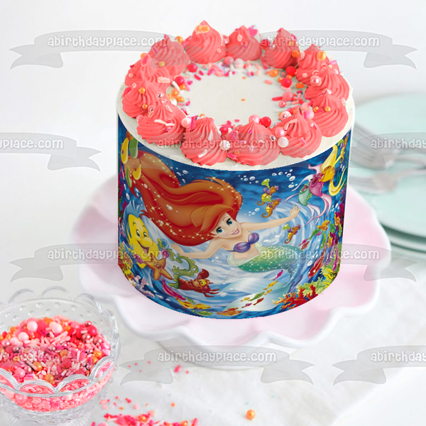 The Little Mermaid Flounder Sebastian Ariel Starfish and a Seahorse Edible Cake Topper Image ABPID05768