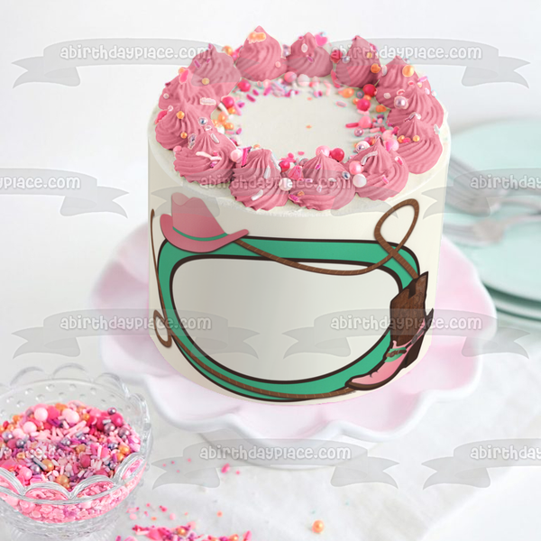 Cowgirl Hat Cowgirl Boot and Rope Edible Cake Topper Image Frame ABPID05773