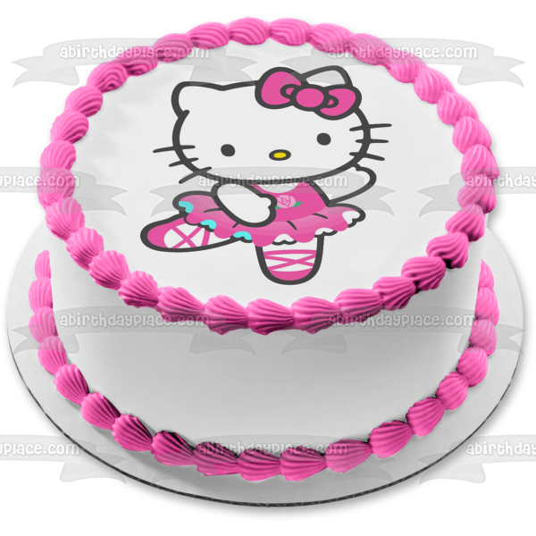 Hello Kitty Ballerina with a Hair Bow Edible Cake Topper Image ABPID06003