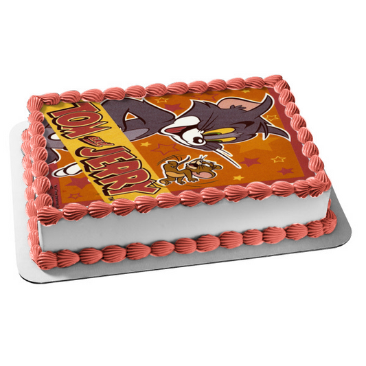 Tom and Jerry with a Starry Background Edible Cake Topper Image ABPID05908