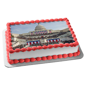 Happy Inauguration Day White House American Flags Edible Cake Topper Image ABPID55208