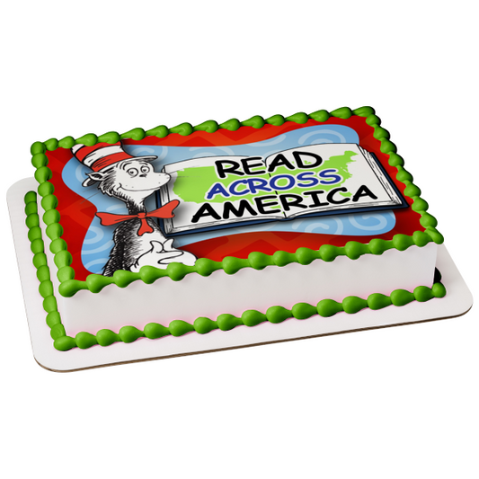 Read Across America Day Gato con sombrero y un libro Imagen comestible para decoración de tarta ABPID55247 